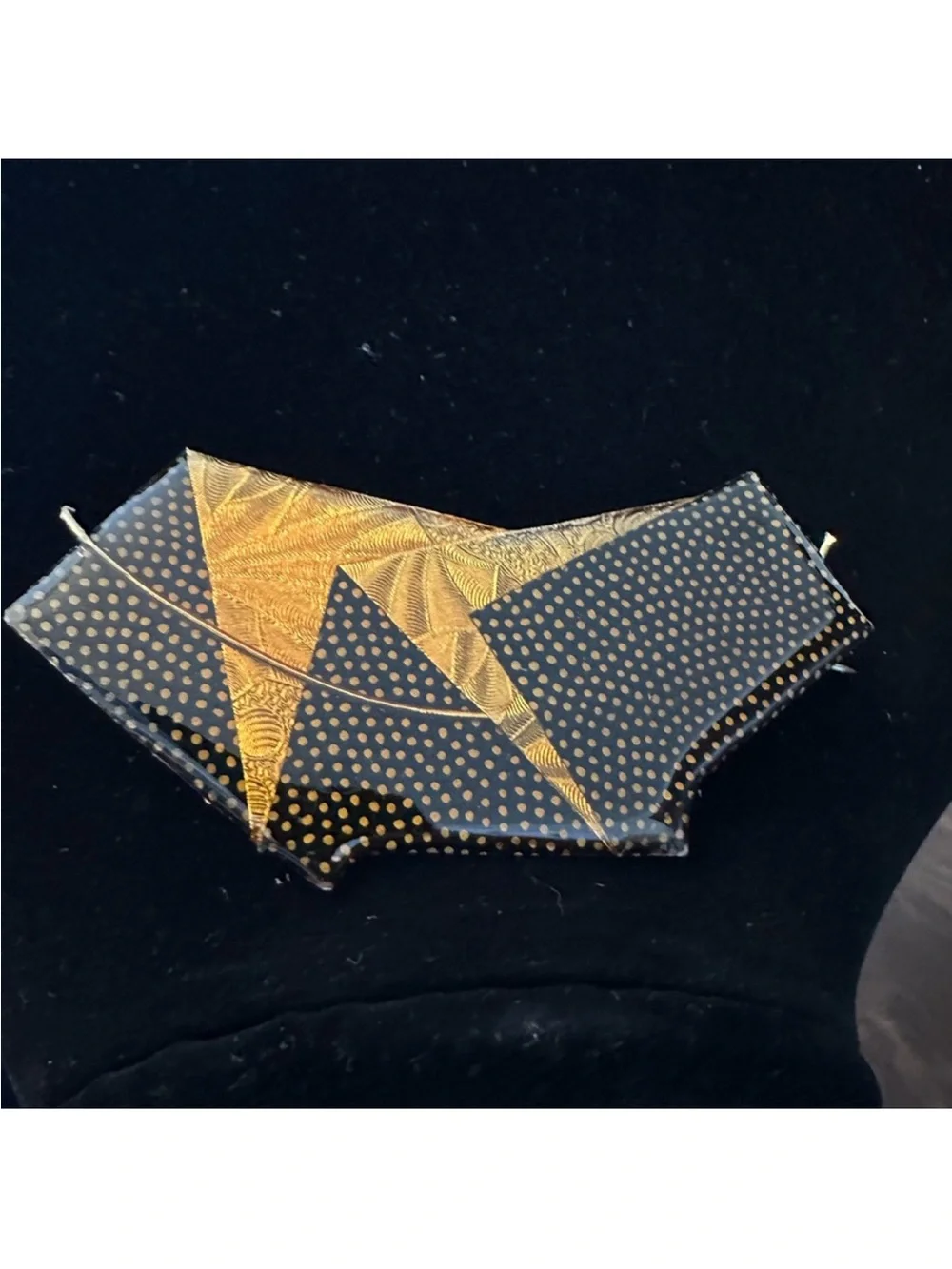Handcrafted Black and Gold Geometric Statement Pin